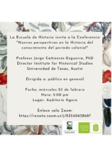 Invitación a conferencia ‘nuevas perspectivas en la historia del conocimiento en el periodo colonial’