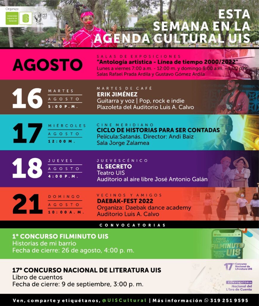Programación agenda cultural UIS semana del 16 de agosto.
