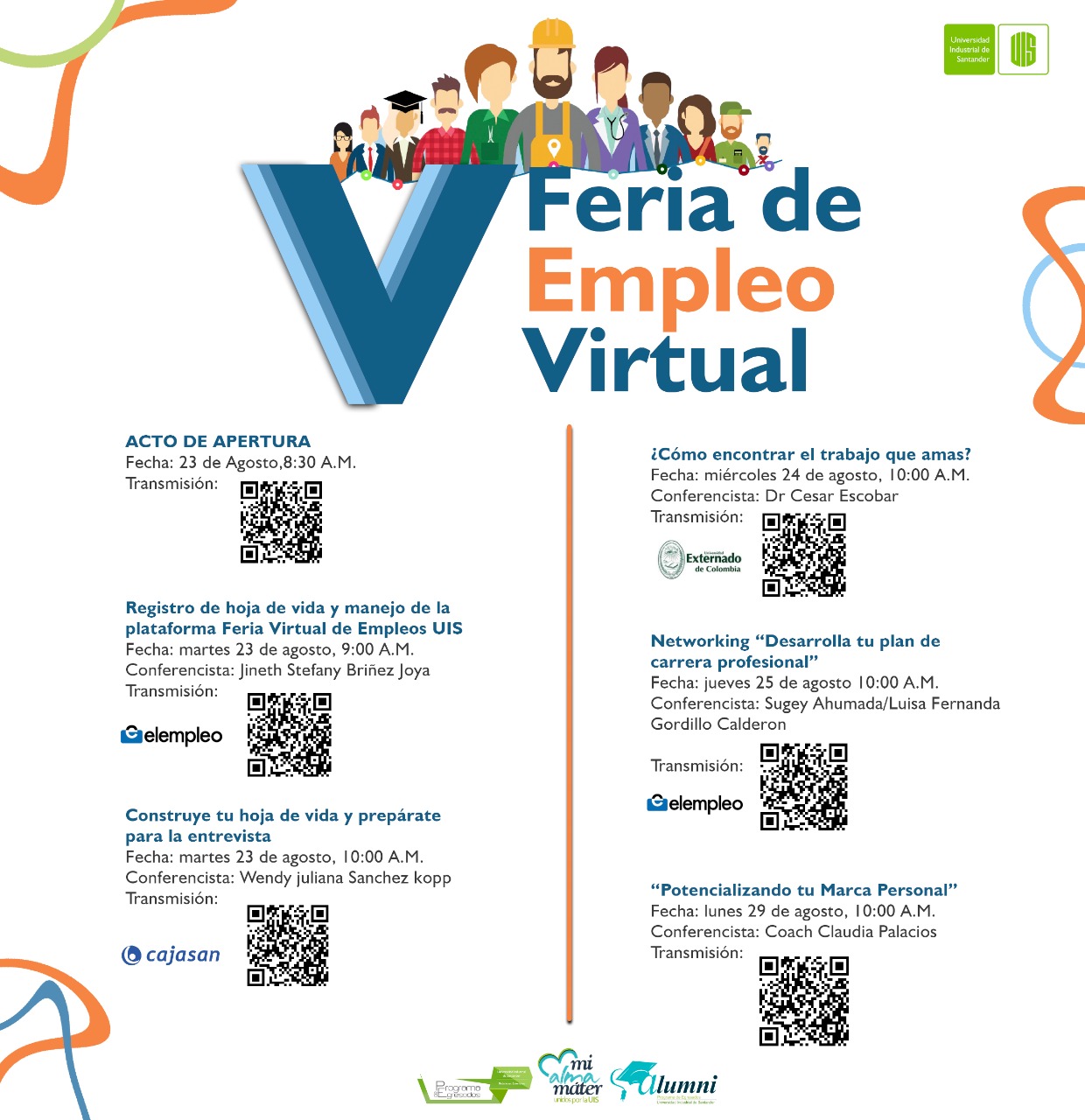 Agenda académica de la V Feria de Empleo Virtual.